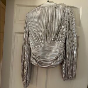 Astr Shiny Silver Pleated Top